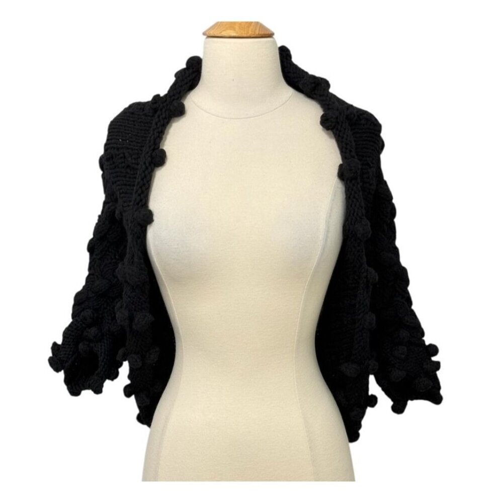 Adam Lippes Adam Plus Eve Chunky Poms Knit Sweater Shrug Cardigan Black Size S